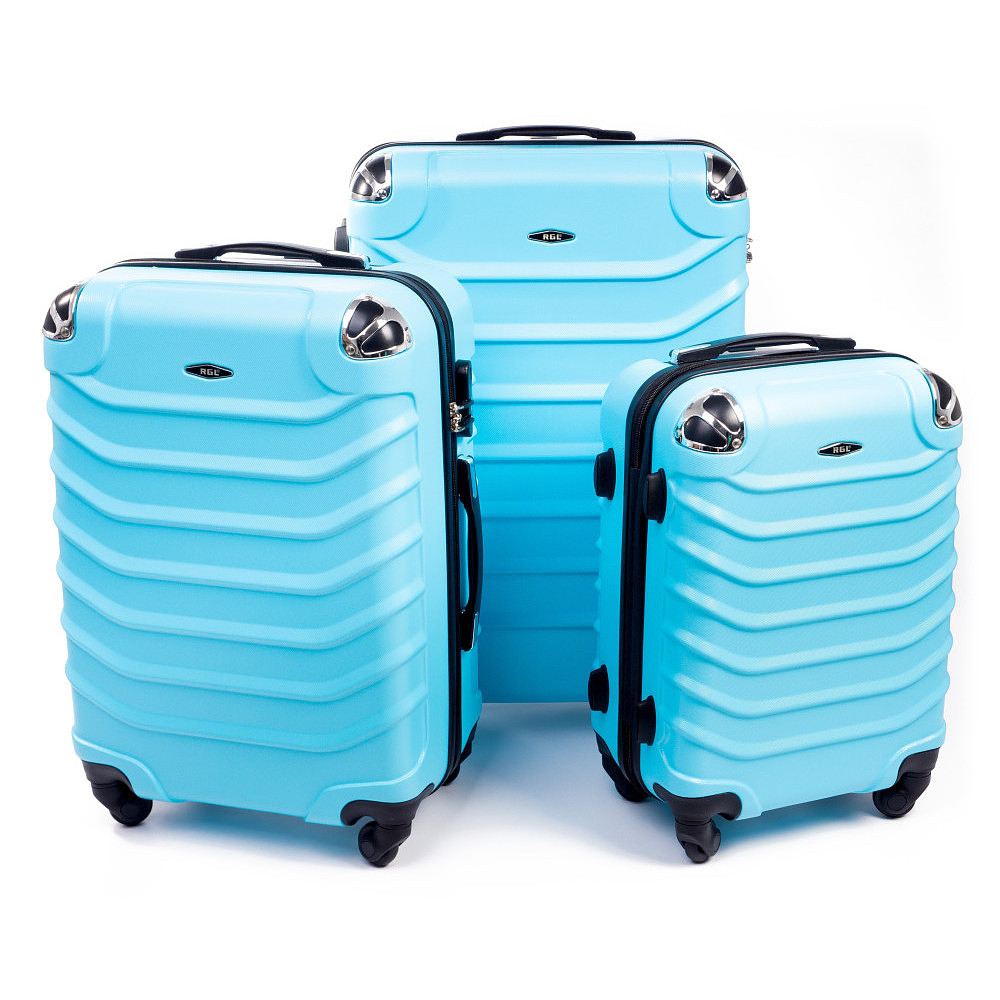 Set de 3 trolere rigide turcoaz deschis "Premium" - mărimile M, L și XL