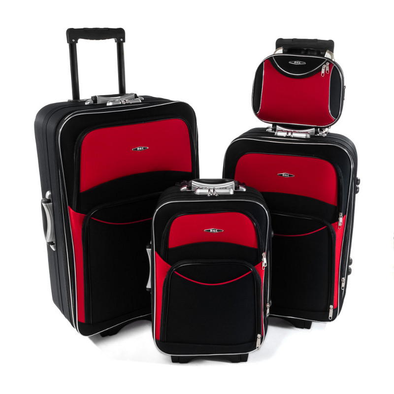 Set de 4 bagaje textile roșu-negru "Standard" - mărimile S, M, L și XL