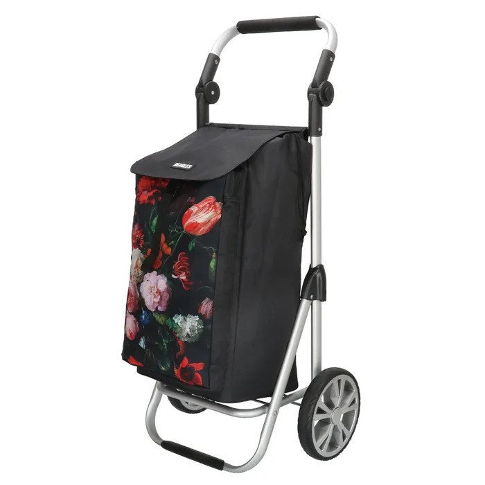 Cărucior de cumpărături reglabil negru cu model floral "Hercules"