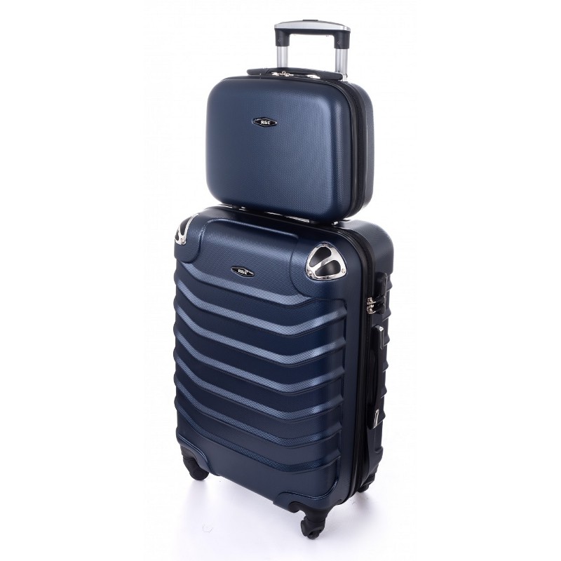 Set bleumarin de 2 piese, geantă + troler rigid "Premium" - mărimile M, L și XL