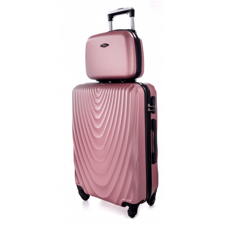Set roz-auriu de 2 piese, geantă + troler rigid "Motion" - mărimile M, L și XL