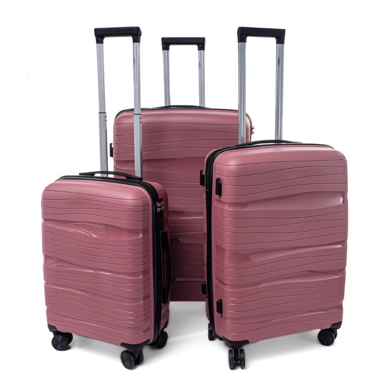 Set roz de 3 trolere rigide de lux "Royal" - mărimile M, L și XL