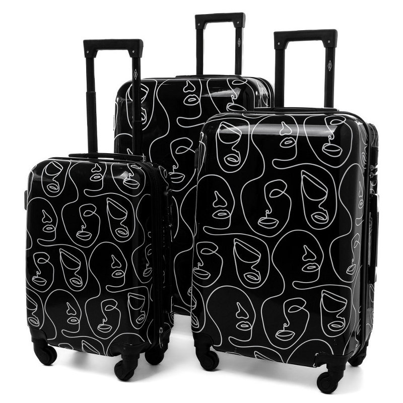 Set alb-negru de 3 trolere cu carcasă rigidă "Mystery" - M, L, XL