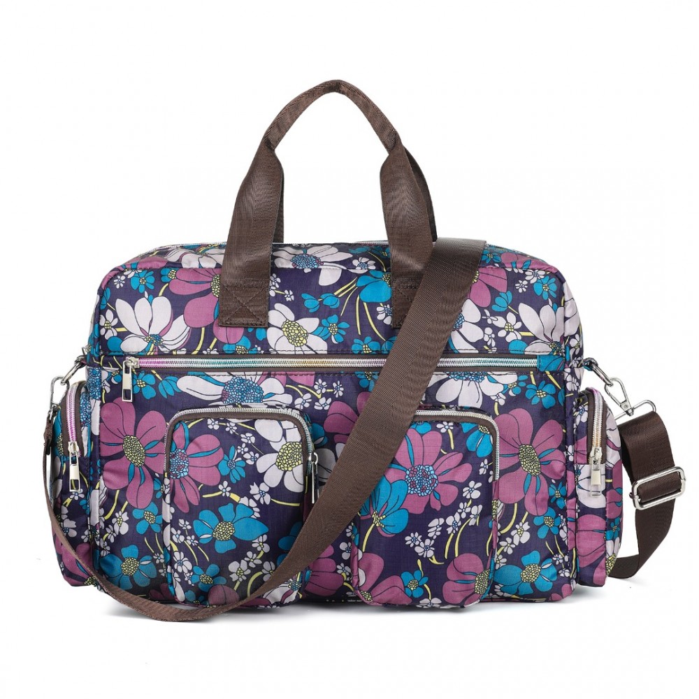Geantă de cabină bleumarin cu model floral "Flowers" - mărimea M