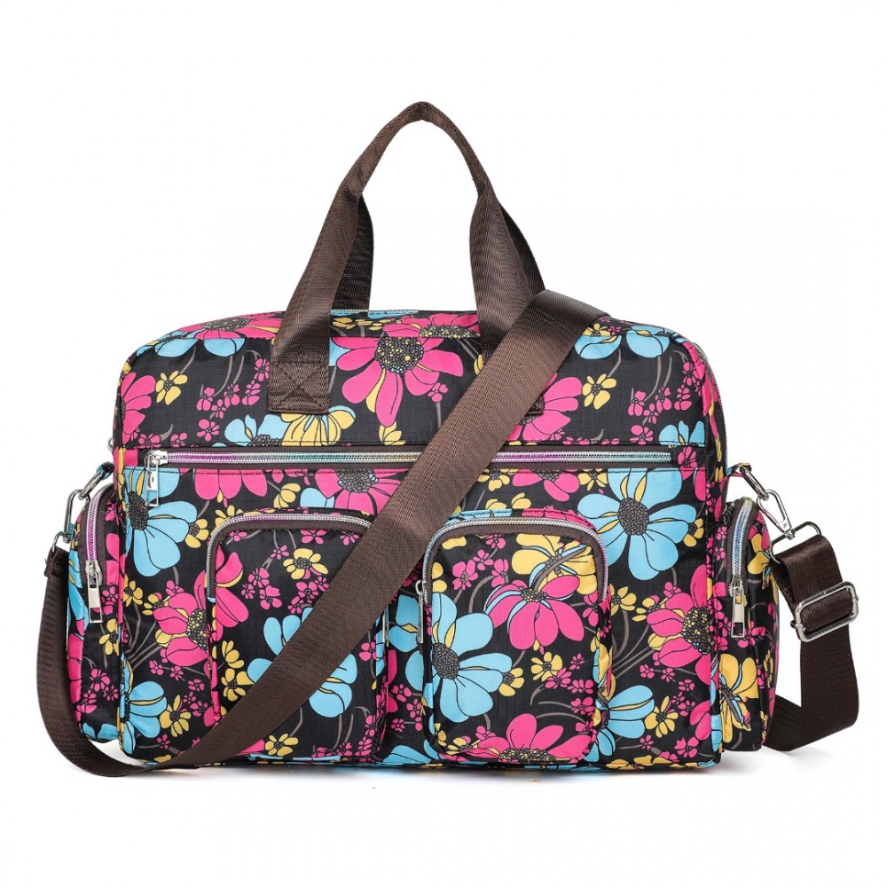 Geantă de cabină roz cu model floral "Flowers" - mărimea M