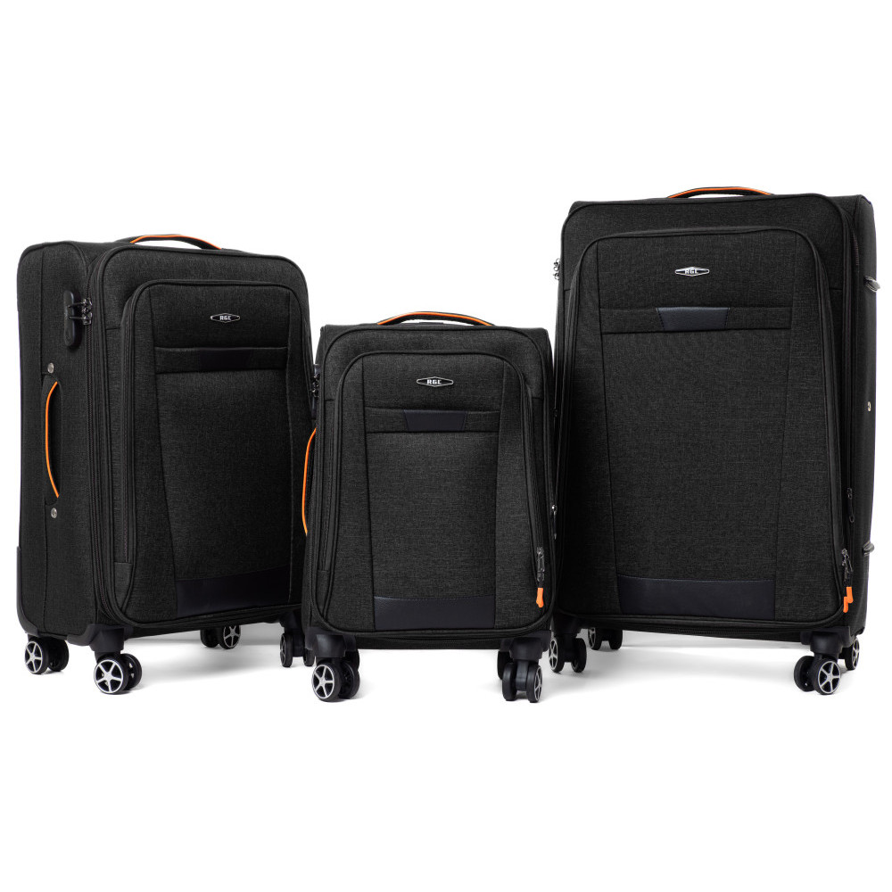 Set negru de 3 trolere textile impermeabile "Navigator" cu extensie - M, L, XL