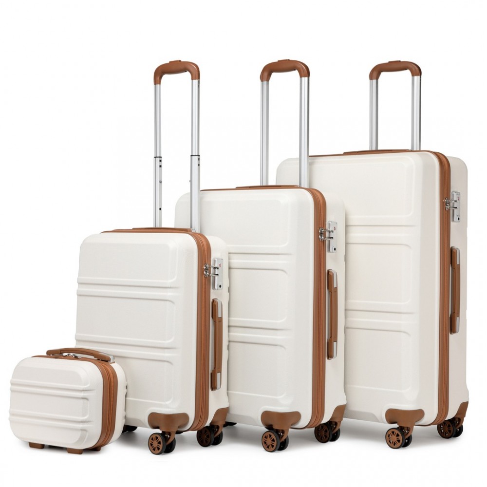 Set bej de 4 trolere premium "Travelmania" cu încuietoare TSA - S, M, L, XL