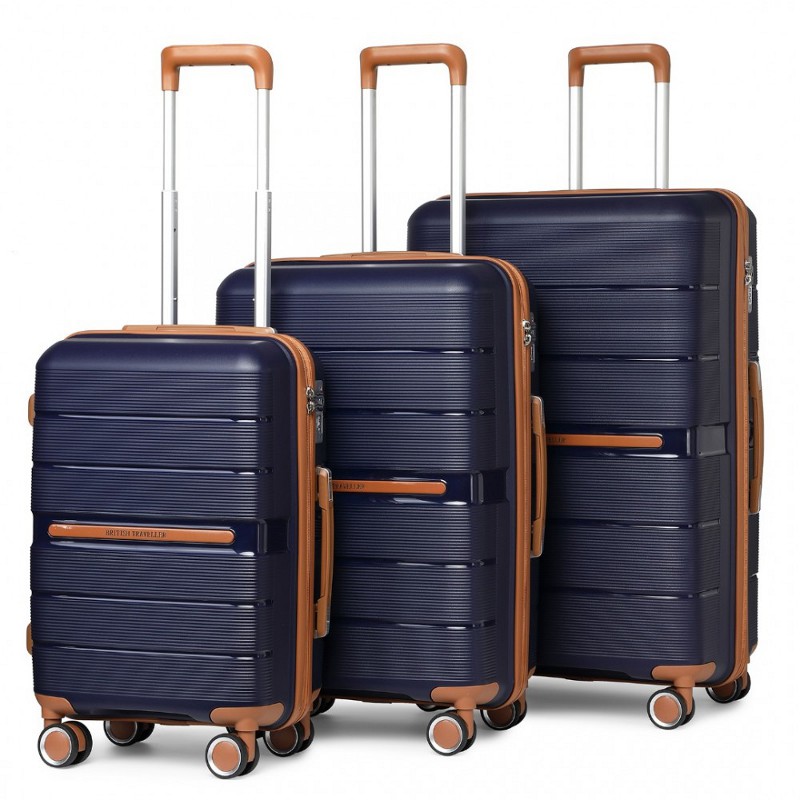 Set albastru de 3 trolere premium rigide "Diamant" cu încuietoare TSA - M, L, XL