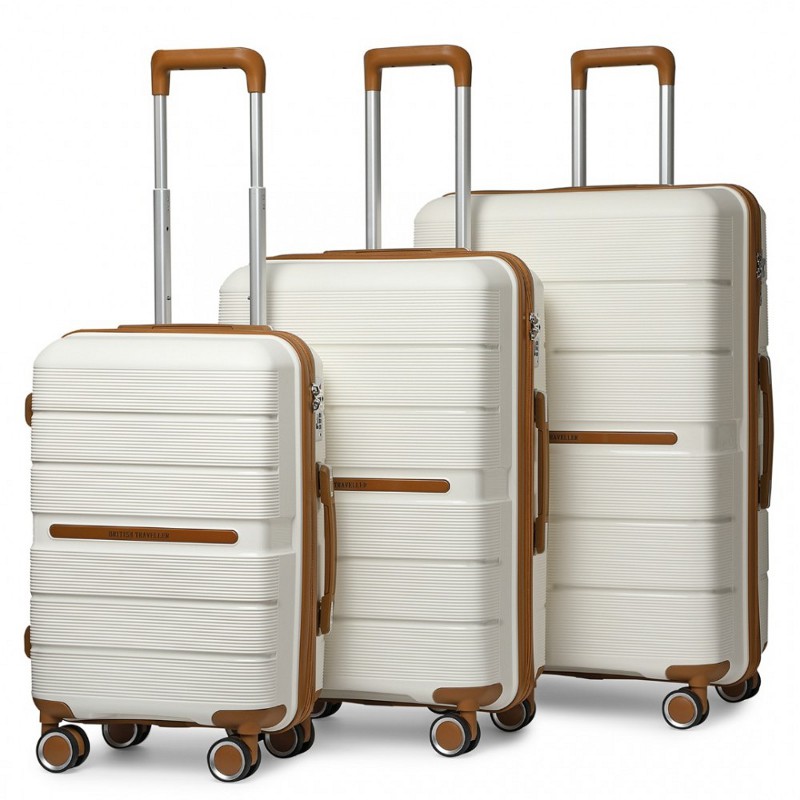 Set alb de 3 trolere premium rigide "Diamant" cu încuietoare TSA - M, L, XL