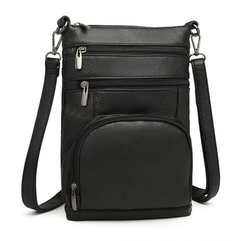 Geantă crossbody mică neagră "Enigma" cu protecție RFID