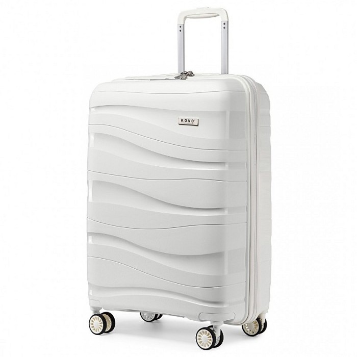 Troler premium alb din plastic cu încuietoare TSA "Majesty 2" - 3 mărimi