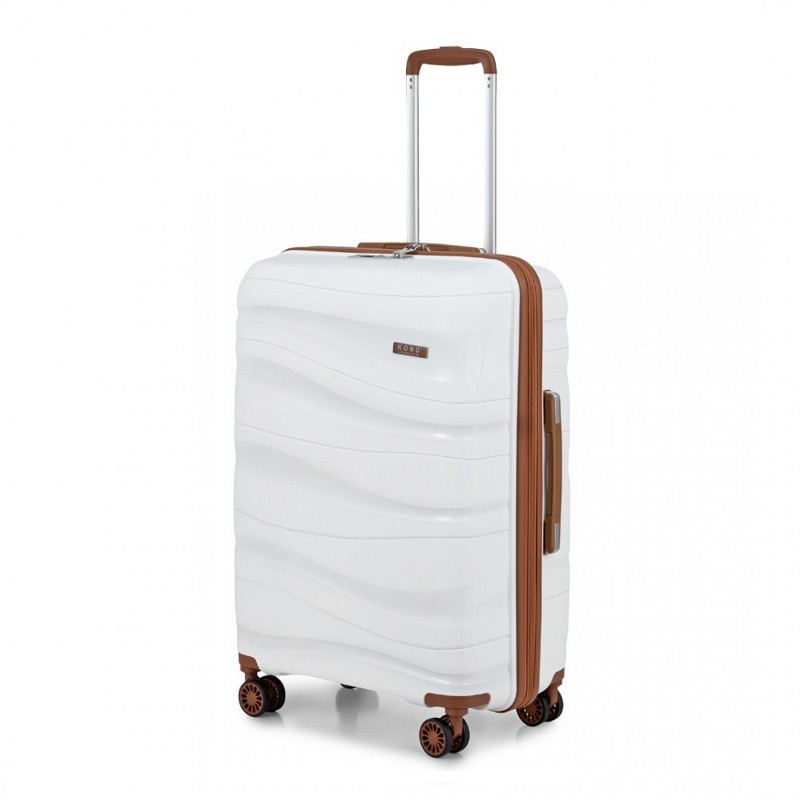 Troler premium bej din plastic cu încuietoare TSA "Majesty 2" - 2 mărimi
