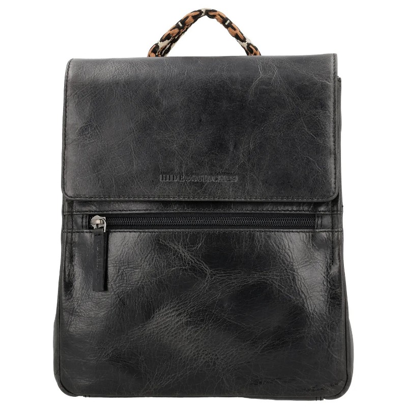 Rucsac premium negru din piele naturală "Verdun"
