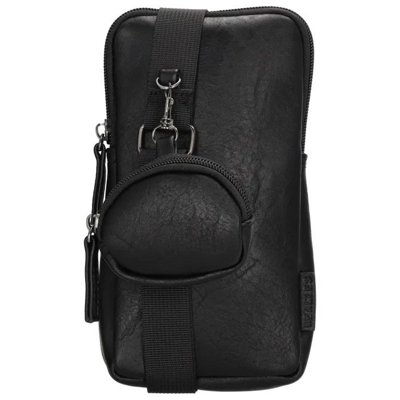 Geantă neagră din piele pentru telefon + mini borsetă „DuoCarry" 2în1