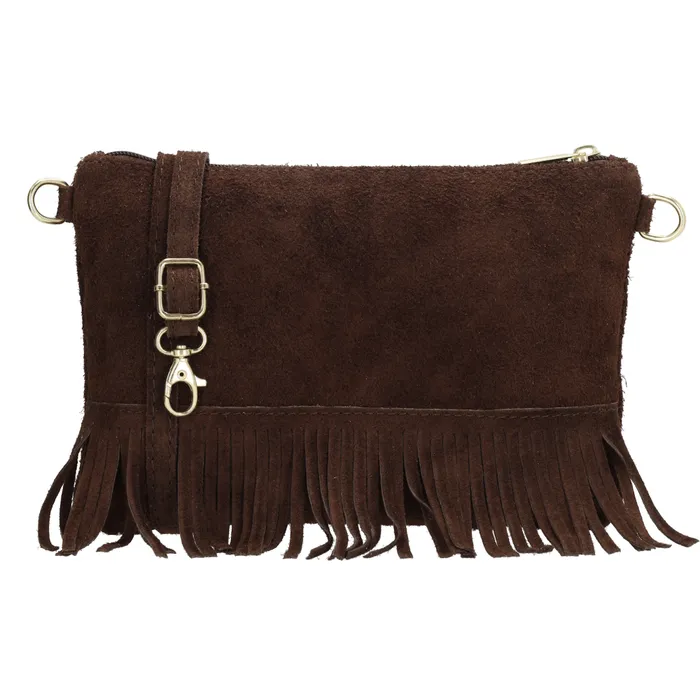 Geantă crossbody vintage maro închis din piele naturală „Carrie"