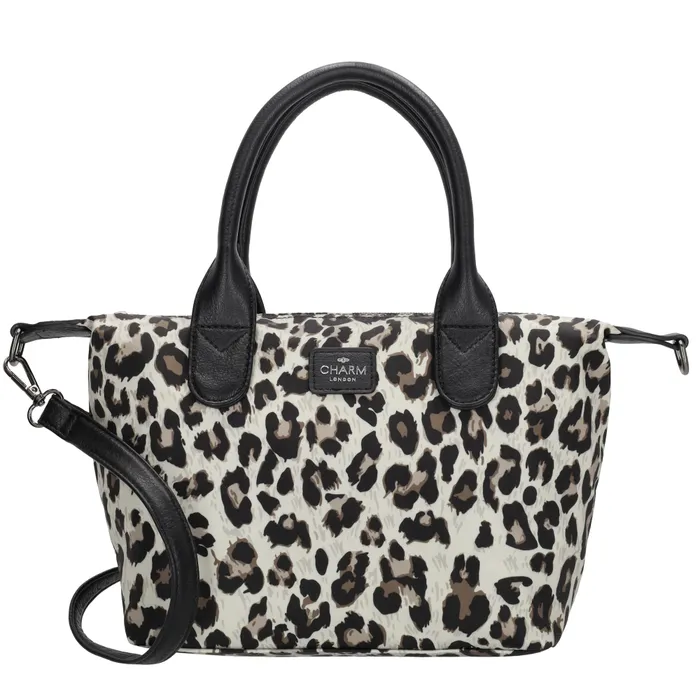 Geantă de umăr bej cu imprimeu leopard, impermeabilă "Feminity"