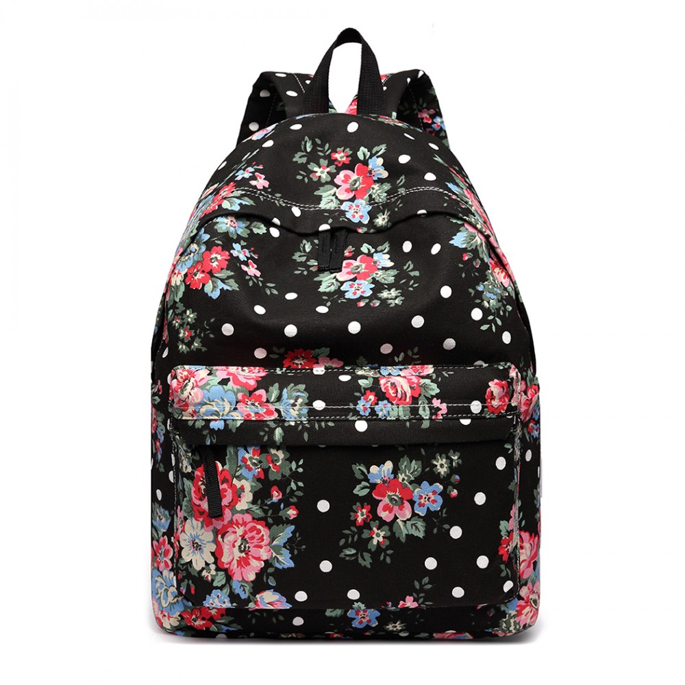 Rucsac negru floral pentru școală „Roses"