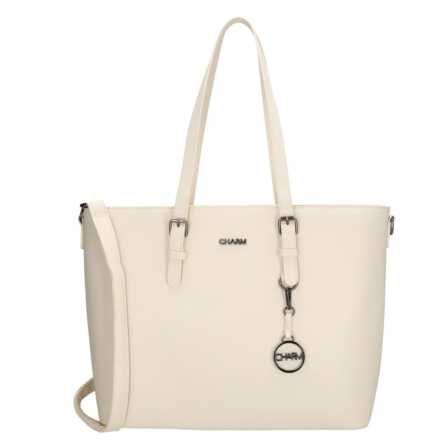 Geantă shopper premium albă cu pandantiv "Rachel"