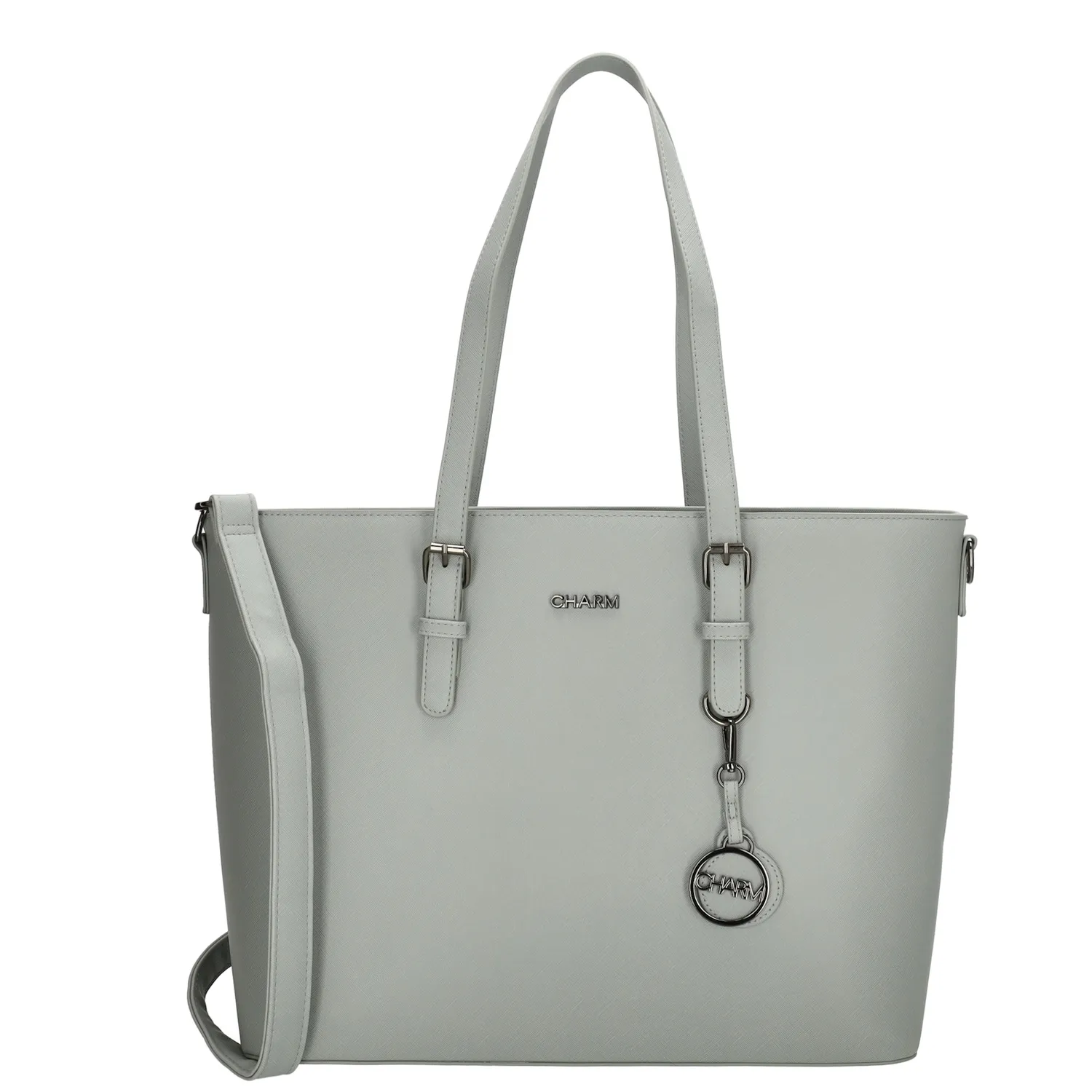 Geantă shopper premium gri-maro cu pandantiv "Rachel"