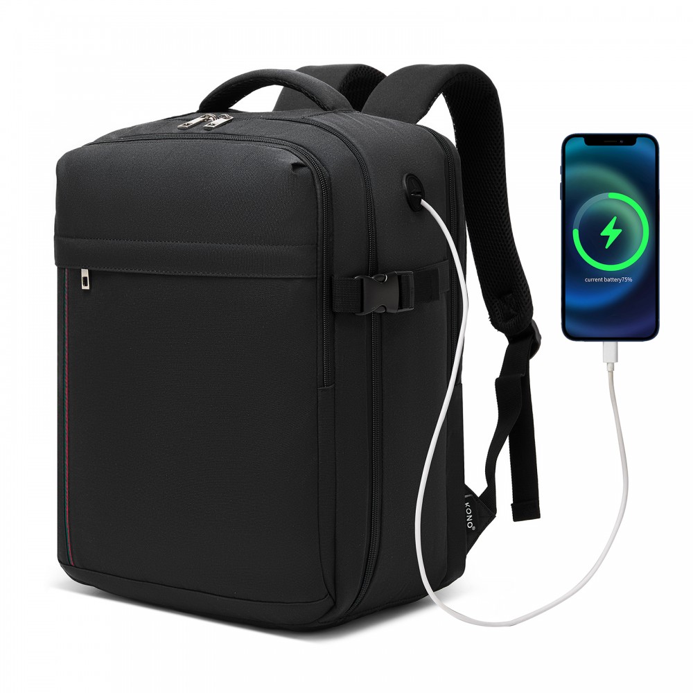 Rucsac ușor negru pentru avion cu orificiu USB "Travelstar" - mărimea M