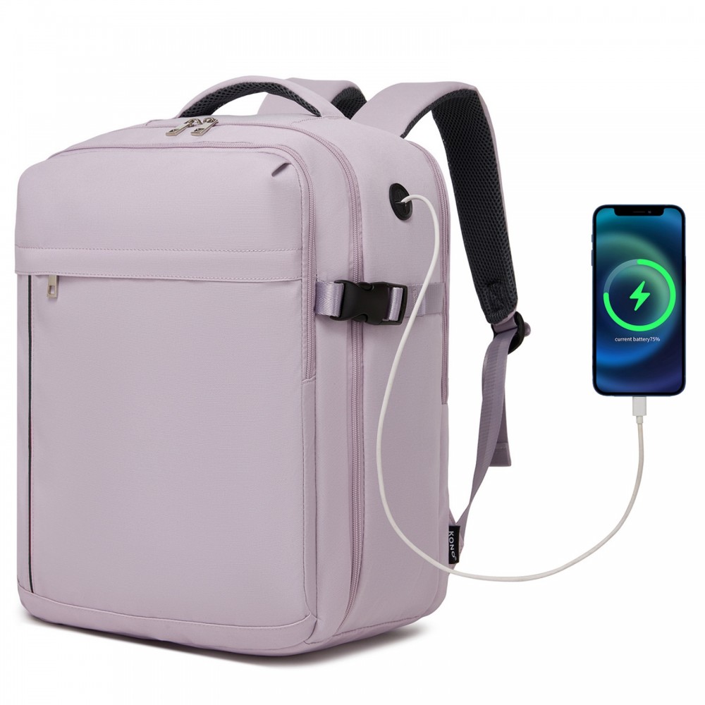 Rucsac ușor mov pentru avion cu orificiu USB "Travelstar" - mărimea M