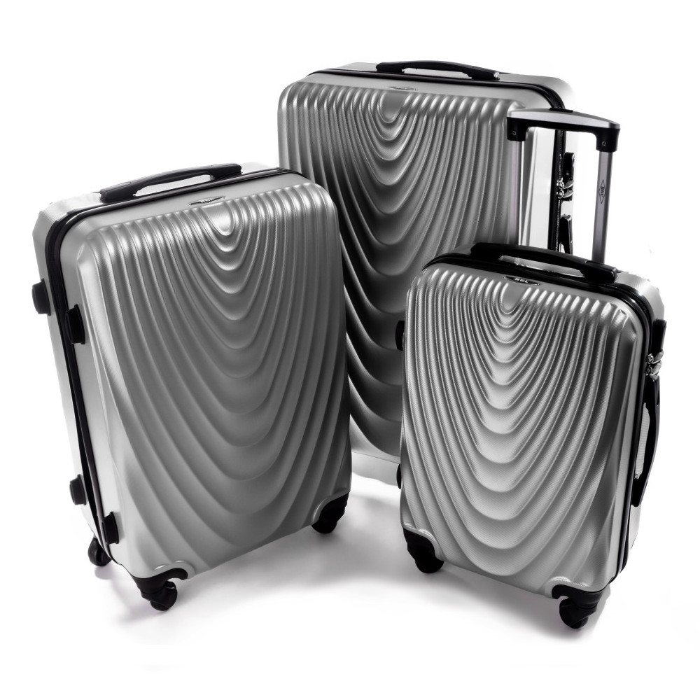 Set de 3 trolere rigide argintii "Motion" - mărimile M, L și XL